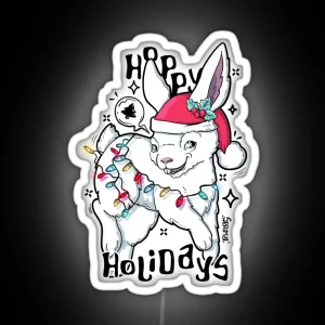 Hoppy Holidays Hopping Christmas Bunny Rabbit RGB Neon Sign