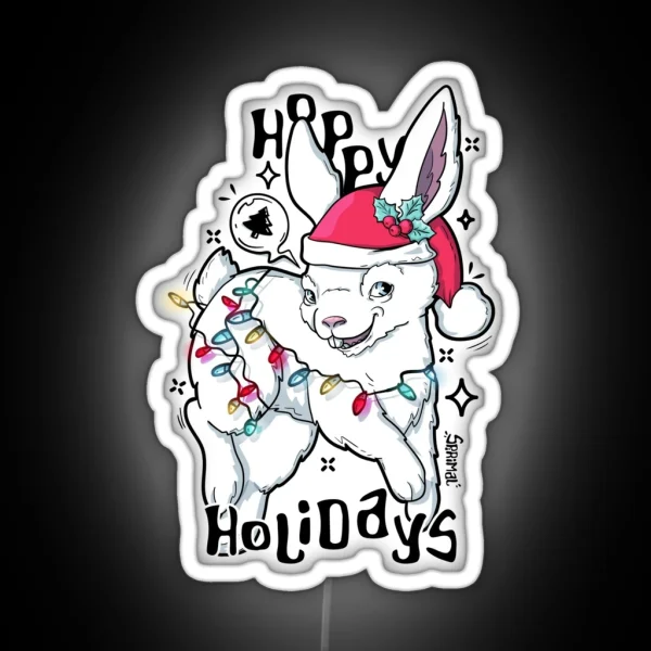 Hoppy Holidays Hopping Christmas Bunny Rabbit RGB Neon Sign