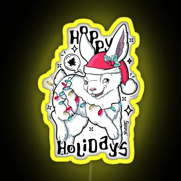 Hoppy Holidays Hopping Christmas Bunny Rabbit RGB Neon Sign