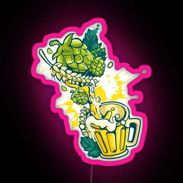 Hops Malt Craft Beer Mug Alcohol Hobby Brewer RGB Neon Sign