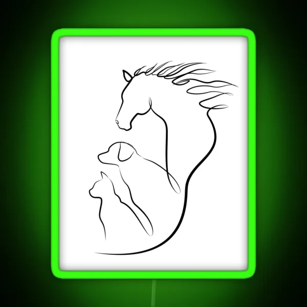 Horse Dog And Cat In One Line Art RGB Neon Sign