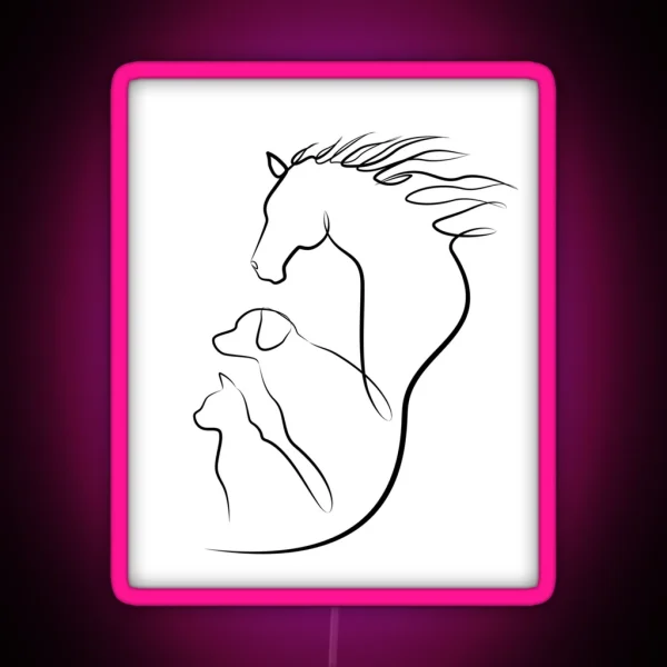 Horse Dog And Cat In One Line Art RGB Neon Sign