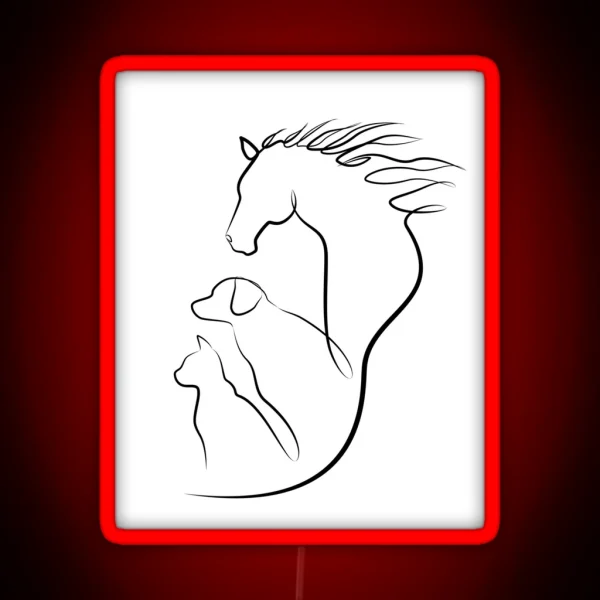Horse Dog And Cat In One Line Art RGB Neon Sign