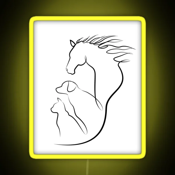 Horse Dog And Cat In One Line Art RGB Neon Sign