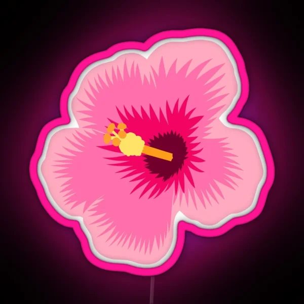 Hot Pink Hibiscus Flower Pattern RGB Neon Sign