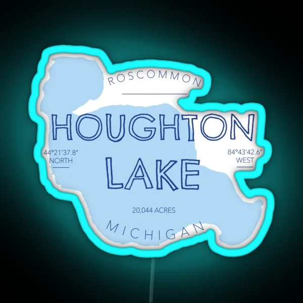 Houghton Lake Michigan RGB Neon Sign