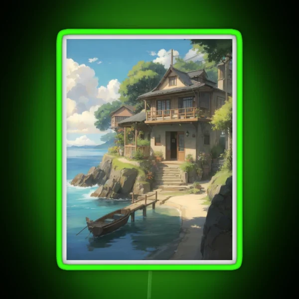 House At The Ocean A Dreamy Anime Artwork RGB Neon Sign