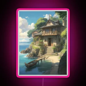 House At The Ocean A Dreamy Anime Artwork RGB Neon Sign