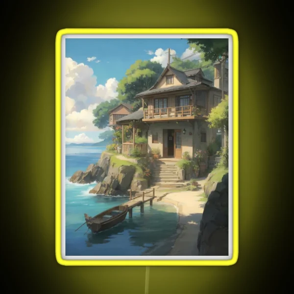 House At The Ocean A Dreamy Anime Artwork RGB Neon Sign