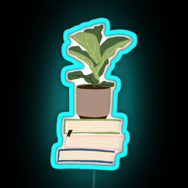 Houseplant On Stacked Books RGB Neon Sign