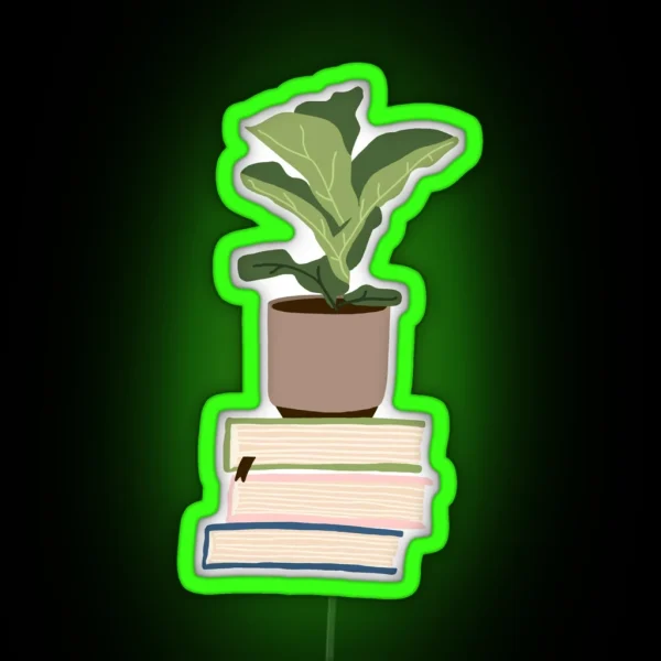 Houseplant On Stacked Books RGB Neon Sign