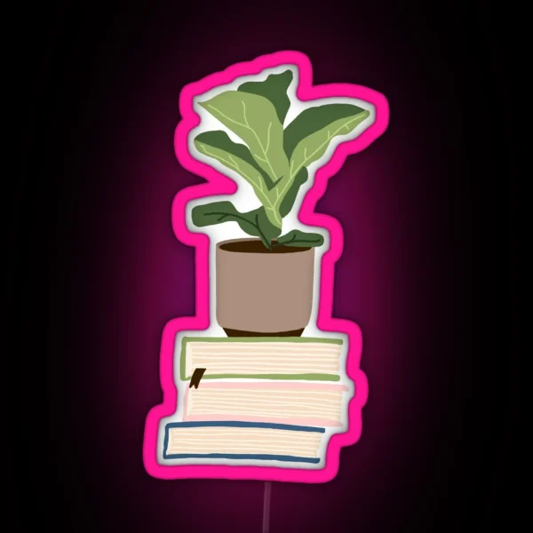 Houseplant On Stacked Books RGB Neon Sign