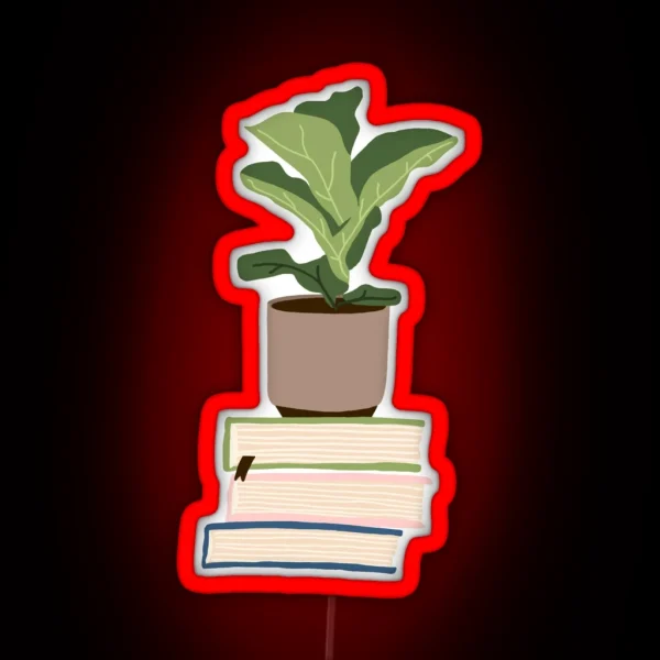 Houseplant On Stacked Books RGB Neon Sign