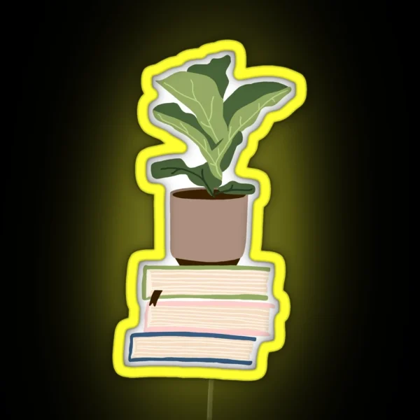 Houseplant On Stacked Books RGB Neon Sign