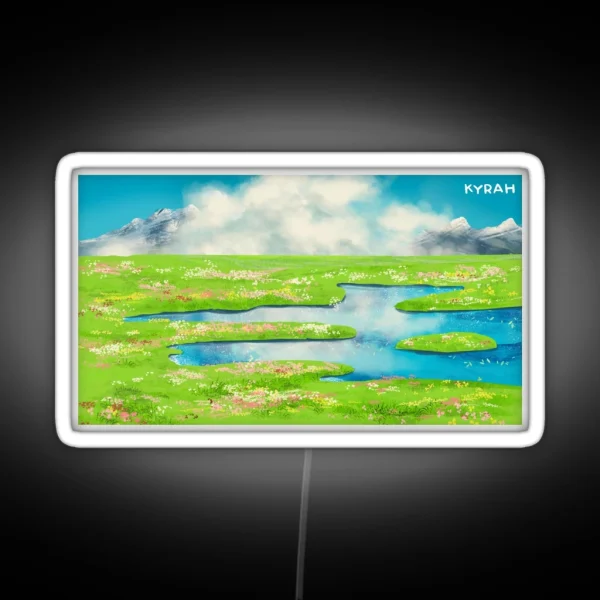 Howl S Moving Castle Landscape RGB Neon Sign