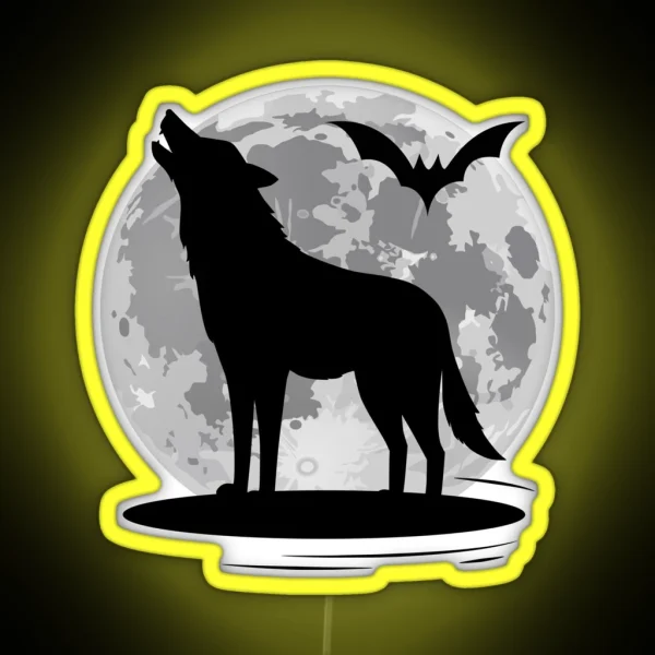 Howling Wolf And Bat At Full Moon RGB Neon Sign