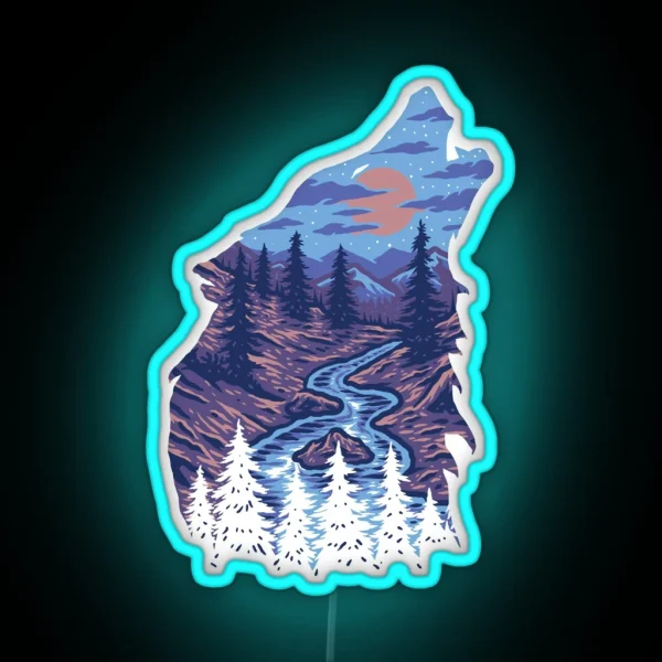 Howling Wolf With Mystic River Canyons RGB Neon Sign