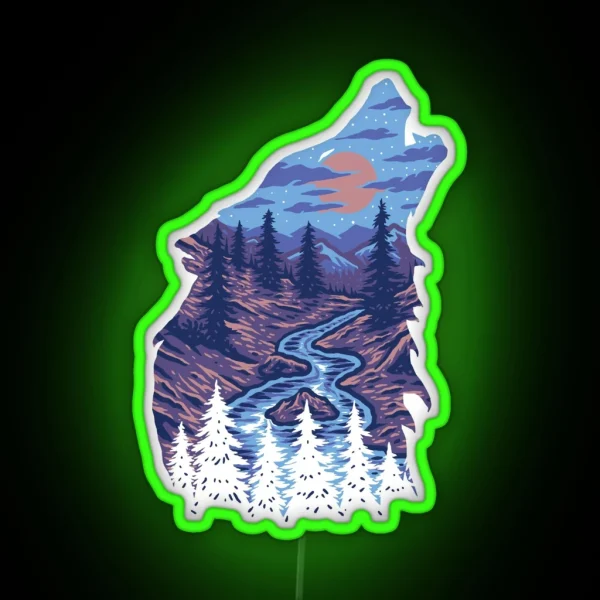 Howling Wolf With Mystic River Canyons RGB Neon Sign