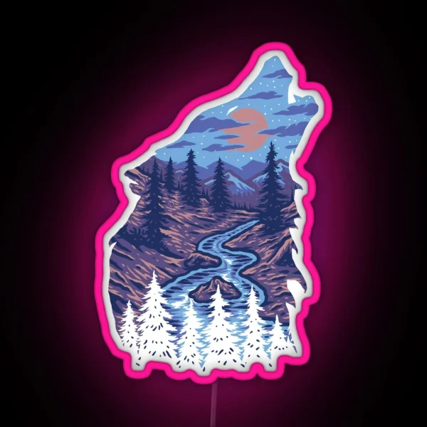 Howling Wolf With Mystic River Canyons RGB Neon Sign