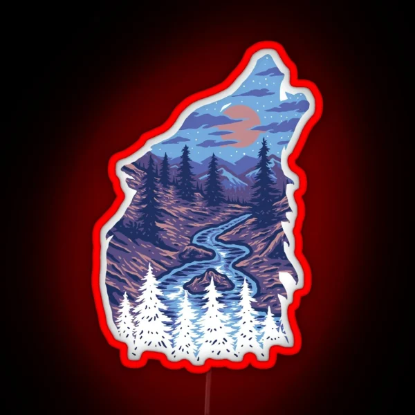 Howling Wolf With Mystic River Canyons RGB Neon Sign