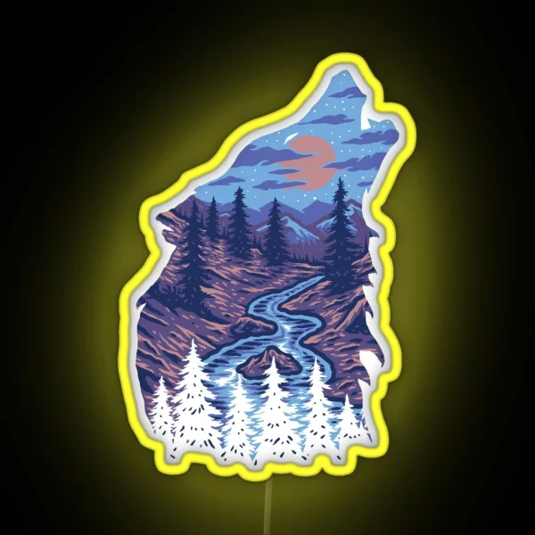 Howling Wolf With Mystic River Canyons RGB Neon Sign