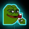 Vintage-inspired neon bar decor with Pepe drinking wine graphic art.