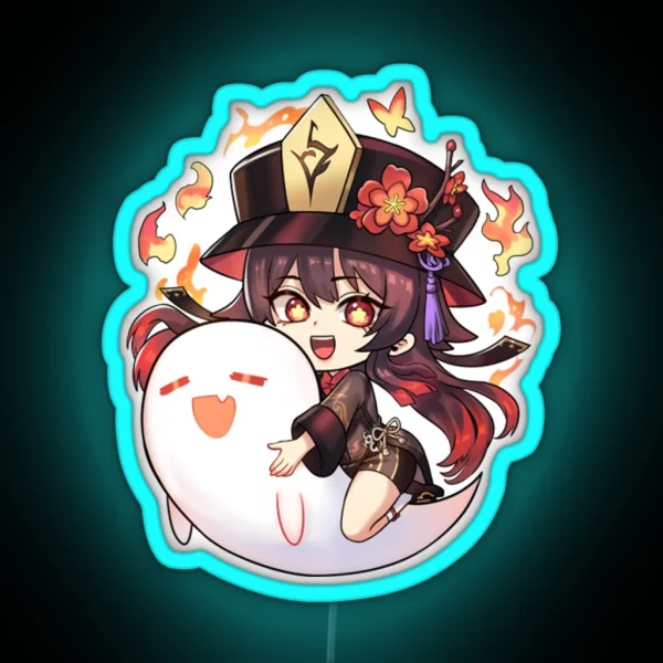 Hu Tao Ledhu Tao Chibi Genshin Impact Spirit Soother RGB Neon Sign