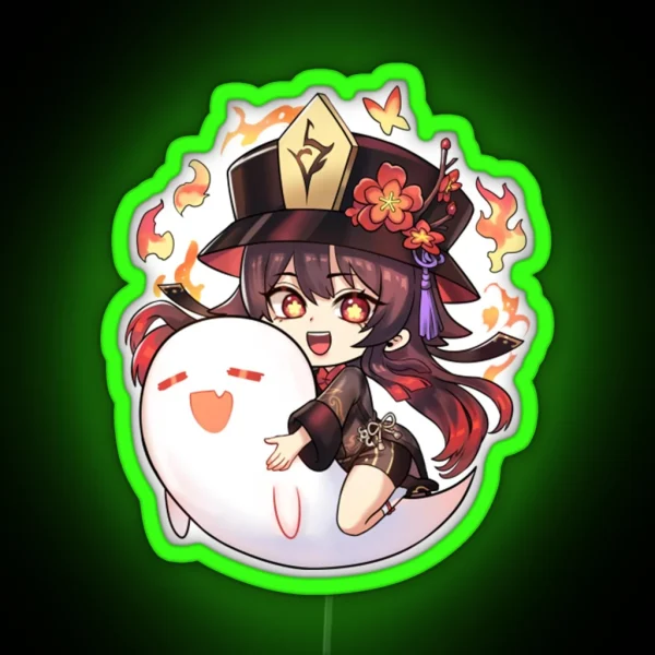Hu Tao Ledhu Tao Chibi Genshin Impact Spirit Soother RGB Neon Sign