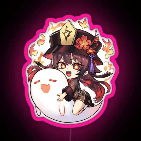 Hu Tao Ledhu Tao Chibi Genshin Impact Spirit Soother RGB Neon Sign