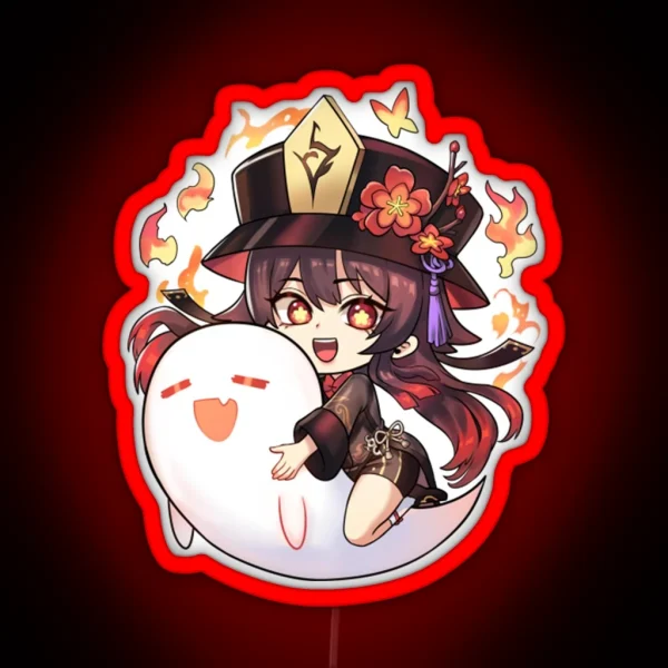 Hu Tao Ledhu Tao Chibi Genshin Impact Spirit Soother RGB Neon Sign