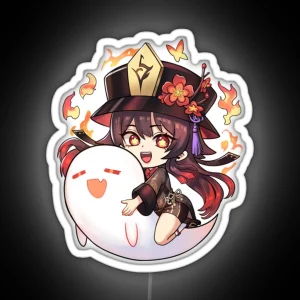 Hu Tao Ledhu Tao Chibi Genshin Impact Spirit Soother RGB Neon Sign