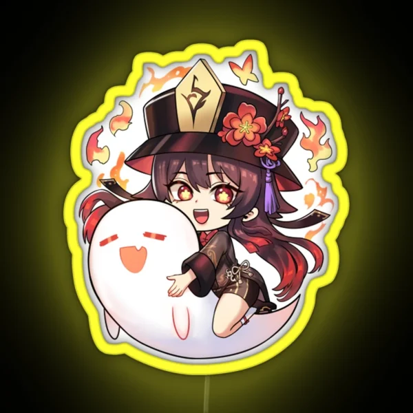 Hu Tao Ledhu Tao Chibi Genshin Impact Spirit Soother RGB Neon Sign