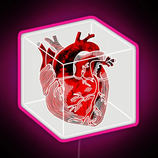 Human Heart In A White Cube RGB Neon Sign