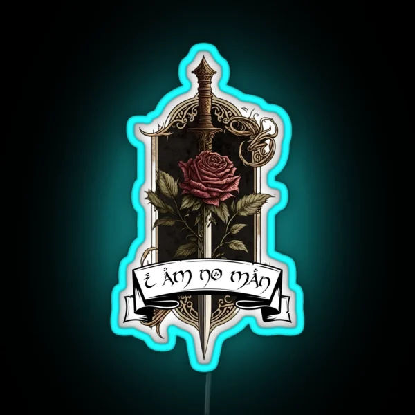 I Am No Man Crest Rose And Sword Fantasy RGB Neon Sign
