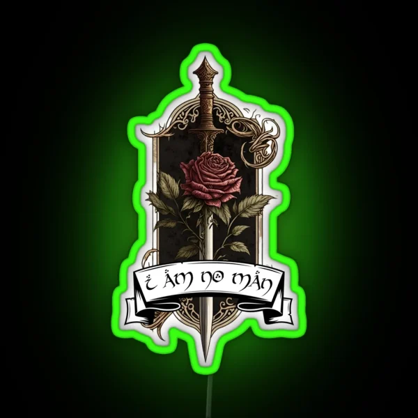I Am No Man Crest Rose And Sword Fantasy RGB Neon Sign