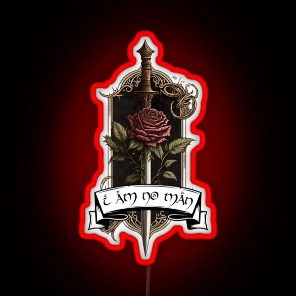 I Am No Man Crest Rose And Sword Fantasy RGB Neon Sign
