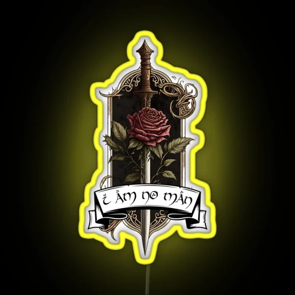 I Am No Man Crest Rose And Sword Fantasy RGB Neon Sign