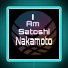Bold neon sign declares 'I Am Satoshi Nakamoto' identity statement.