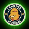 Quirky funny duck graphic neon sign for violent comedy enthusiasts.
