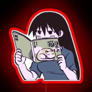 I Draw Pink Pastel Sakaki Reading A Cute Cat Picture Book Azumanga Daioh Manga RGB Neon Sign