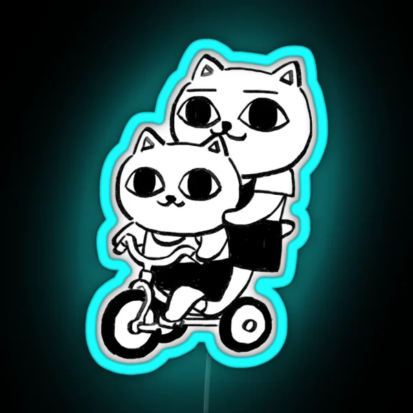 I Draw Some Nekojiru Sharing Bike Cat Soup Manga 04 RGB Neon Sign