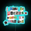 Vibrant Cherry Red and Blue Neon Sign with Fruity Music Theme