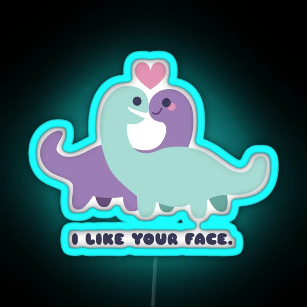 I Like Your Face Dinosaur Couple RGB Neon Sign