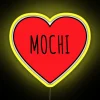 Bright LED heart-shaped love sign with mochi inspired colorful design.