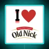 Vibrant 'I Love Old Nick' glowing neon bar decoration.