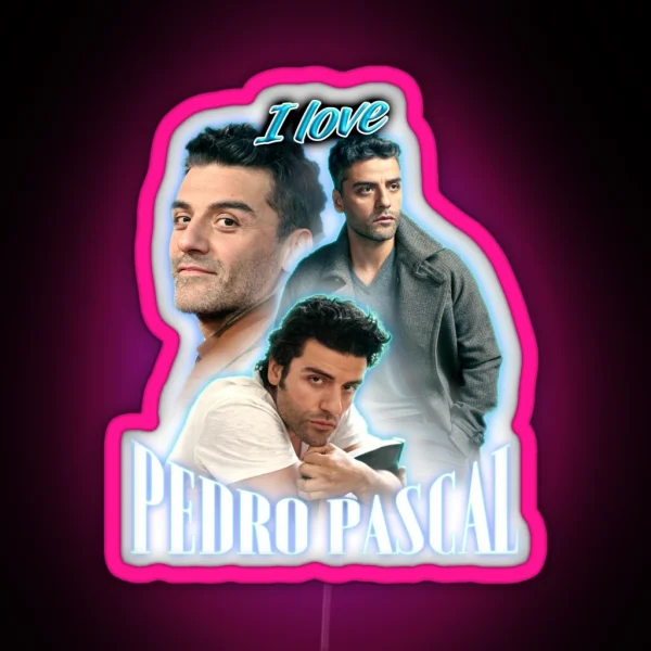 I Love Pedro Pascal Oscar Isaac Cursed Fan Collage RGB Neon Sign