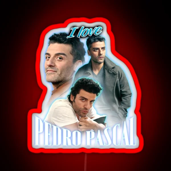 I Love Pedro Pascal Oscar Isaac Cursed Fan Collage RGB Neon Sign