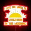 Boldly proclaiming office humor with RGB lit litigation love sign