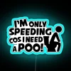 Amusing excuse for speeding humor with colorful vinyl decal design.