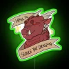Eye-catching neon 'I Roll to Seduce the Dragon' decorative bedroom wall.